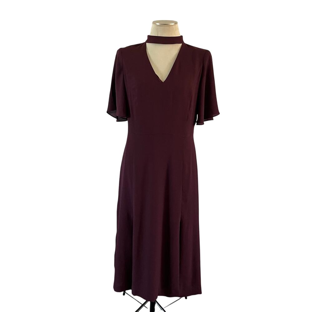 Ann Taylor Cutout Neckline Maroon Midi Dress Sz 10 Work Office Career Event